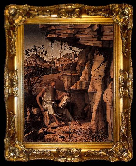 framed  Giovanni Bellini St Jerome Reading in the Countryside, ta009-2